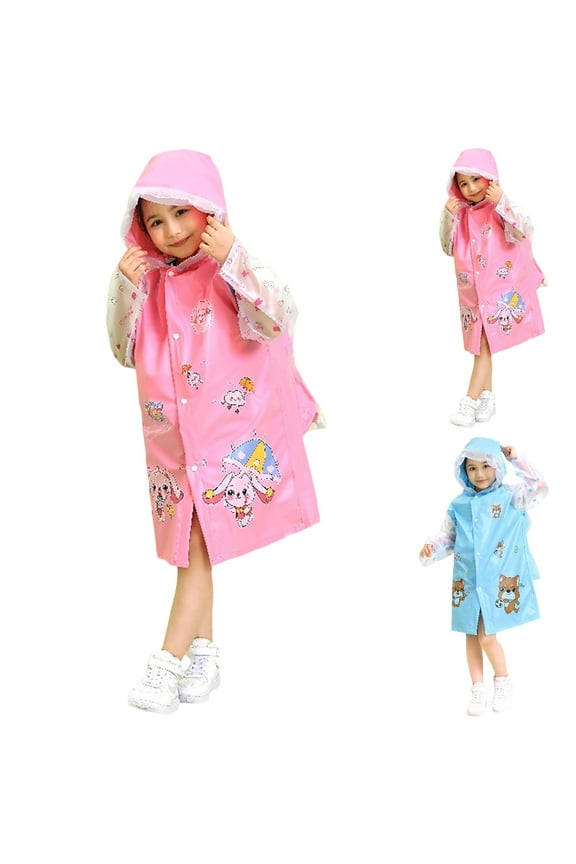Girls Rain Jackets Size 6-15 Years Kids Ponchos Cute Cartoon Graphic Rainproof Raincoat (Pink, 6-7 Years)