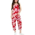 thumbnail image 1 of Gelikeya Girls Rompers Size 7-8 Years Spaghetti Strap Sleeveless Jumpsuit Casual Halter Backless Romper Pants Clothes with Pocket (Kids, Red), 1 of 6