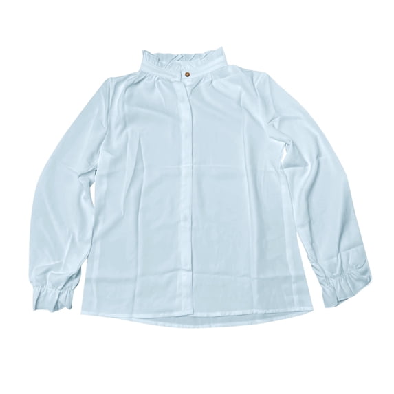 Gelikeya Girls Ruffle Long Sleeve Blouse Kids Button Down Uniform Dress Shirts Birthday Party School Clothes Blue 13-14 Years