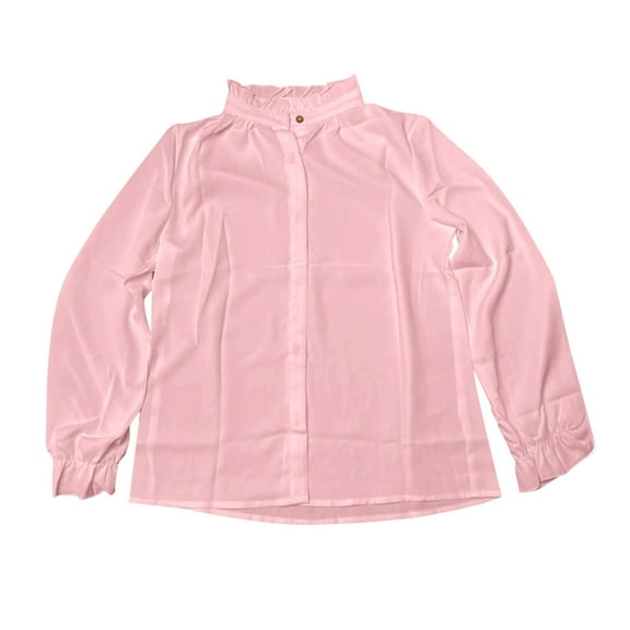 Gelikeya Girls Ruffle Long Sleeve Blouse Kids Button Down Uniform Dress Shirts Birthday Party School Clothes Pink 9-10 Years