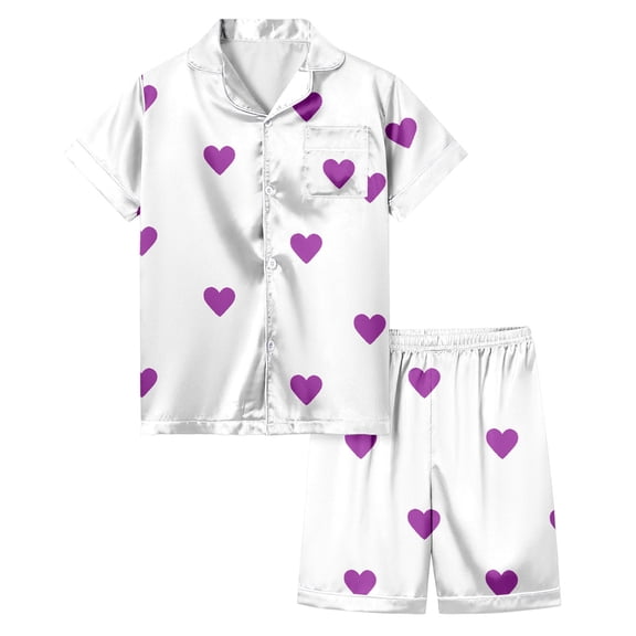 Gelikeya Girls Satin Pajama Set Letter Printed Button Down Pyjama Spring Summer Loungewear Outfits Girl's Fashion