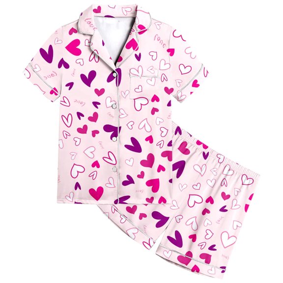 Gelikeya Girls Satin Pajama Set Letter Printed Lightweight Short Sleeved Pyjama Soft Comfortable Back To School Outfit Girl's Fashion