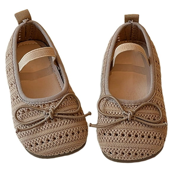 Gelikeya Girls School Shoes Toddler Sandals Cute Bowknot Design Solid Color Casual Formal Shoes Khaki 2-2.5 Years