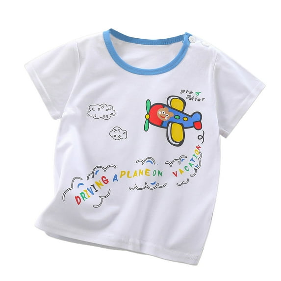 Gelikeya Girls Short Sleeve Tshirts Casual Crewneck Cute Cartoon Car Printed Tee Shirts Soft Breathable Summer Clothing #02 White, 5-6 Years