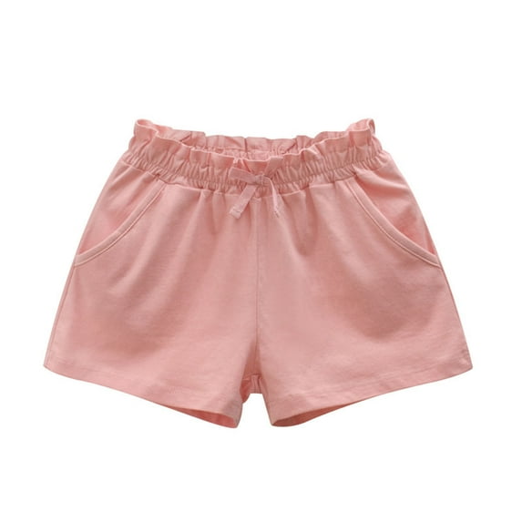 Gelikeya Girls Shorts 4-5 Years Loose Casual Solid Drawstring Shorts Knee Length Wide Leg Short Pants with Pockets Pink