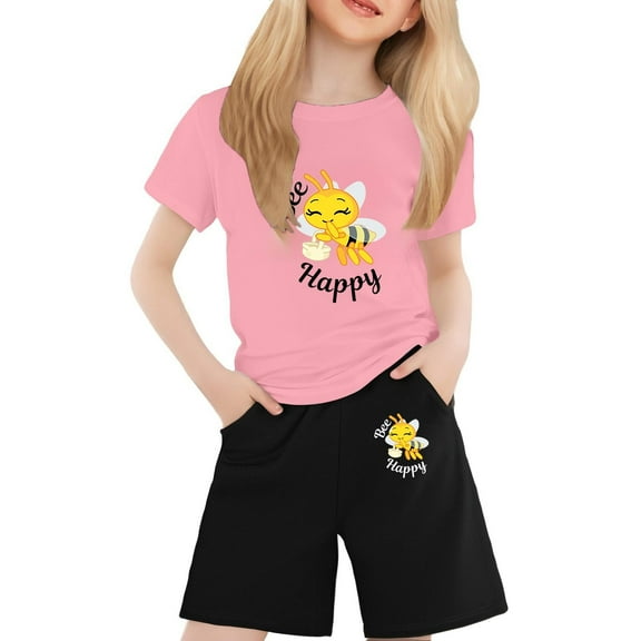 Gelikeya Girls Size 6 Summer Clothes Girls Size 7 Clothes Teen Clothes for Girls Tween Girl Clothing Girls Shorts Outfits Set (Pink, 8-9 Years)