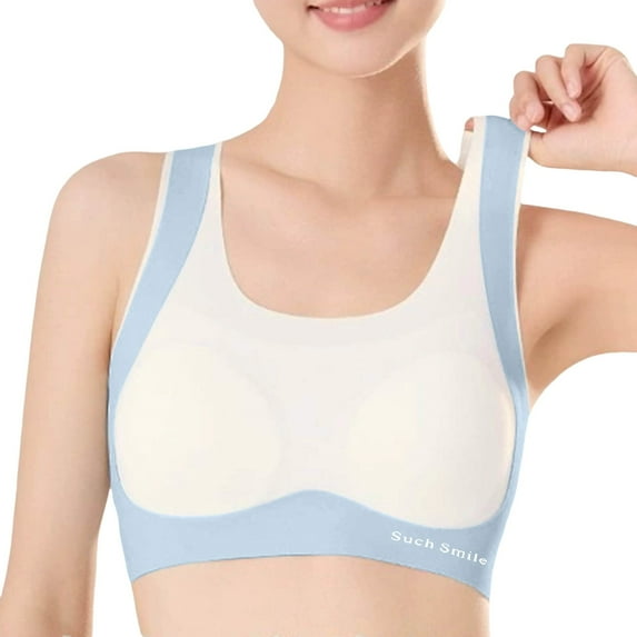 Gelikeya Girls Sport Bras Size 12-14 Teen Girl's Training Bra Cute Cartoon Print Seamless Racerback Cotton Bralette Soft and Comfortable Underclothes(Tweens, Blue, 10-13 Years)