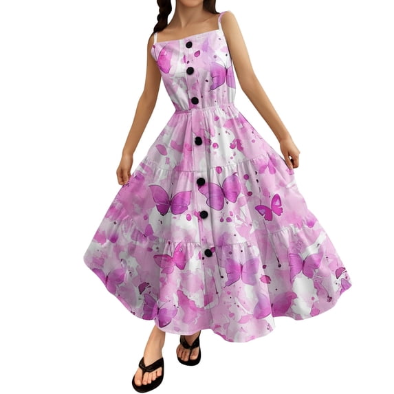 Gelikeya Girls Summer Casual Dress Flowy Swing Tunic Floral Print Spaghetti Straps Sun Dress Girl Dresses Beach Outfits(Tweens, X04-Pink, 8-9 Years)