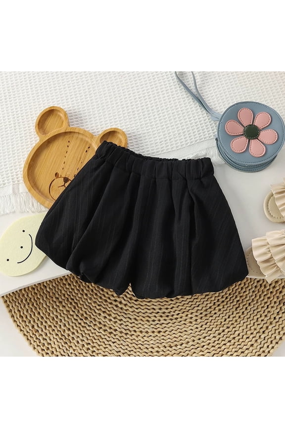 Girls Summer Shorts Toddler Girl Elastic Waist Cute Bubble Shorts Casual Playing Short with Clover Z01 Black, 12-18 Months