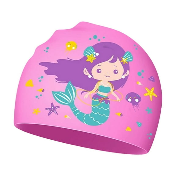 Gelikeya Girls Swim Caps Size 5-12 Waterproof Toddler Boys Girls Bathing Caps Long and Short Hair Silicone Swim Cap #PK1