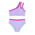 thumbnail image 1 of Gelikeya Girls Swimsuit Two Piece One Shoulder Bathing Suit with Chest Pad Color Block Bikini Tops Shorts Girl's Swimwear 7-16 Years X11 Purple, 7-8 Years, 1 of 7
