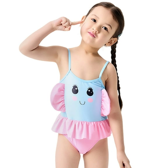 Gelikeya Girls Swimsuits Size 5-6 Cute Animal Ruffle Spaghetti Straps Swimsuit Bathing Suit 1PC Swimwear for Summer Holiday Beachwear Swimwear (Toddlers, Z02 Pink)