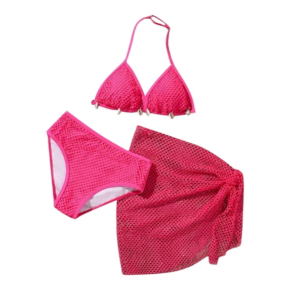 Gelikeya Girls Swimsuits Size 9-10 Bikini Tops Shorts with Cover Up 3 Piece Skirts Fashion Cute Solid Color Bathing Suits Summer Beachwear Z07 Hot Pink