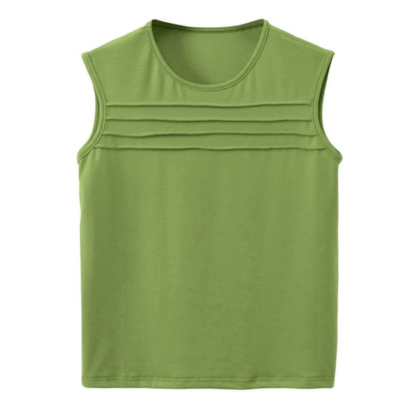 Gelikeya Girls Tank Tops Size 10-12 Pleated Front Solid Color Sleeveless Tee Shirts Casual Round Neck Vest Kids Summer Undershirts Green 13-14 Years