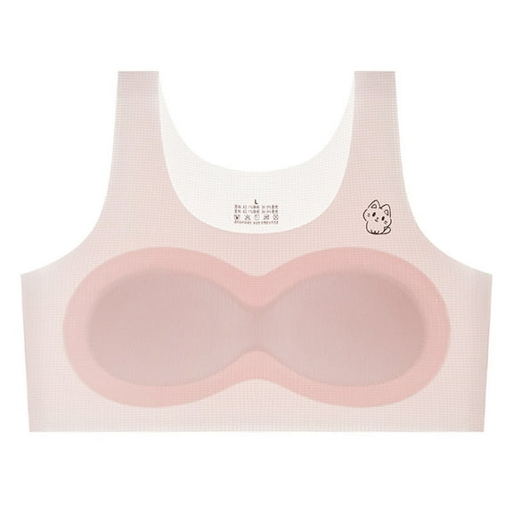Gelikeya Girls Training Bra Cute Cartoon Print Seamless Sports Bra Soft and Comfortable Removeable Padding Tween Bras 8-16Y(Tweens, Pink, 10-13 Years)