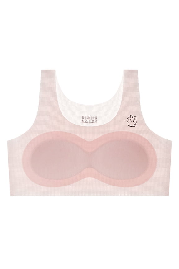 Girls Training Bra Cute Cartoon Print Seamless Sports Bra Soft and Comfortable Removeable Padding Tween Bras 8-16Y(Tweens, Pink, 9-12 Years)