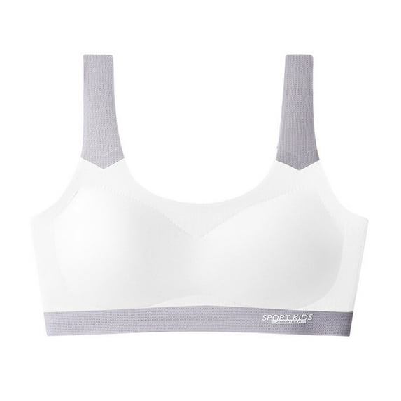 Gelikeya Girls Training Bras 8-16 Years Old Seamless Cotton Bra Cute Design Color Block Straps Padded Sports Bra(Tweens, White, 10-13 Years)