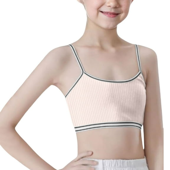 Gelikeya Girls Training Bras Ages 8-12 Seamless Spaghetti Straps Sport Bra Soft Comfortable Underwear Camisole Cute Cartoon Print Teen Girl's Bralettes(Tweens, Pink, 11-14 Years)
