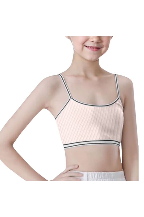 Girls Training Bras Ages 8-12 Seamless Spaghetti Straps Sport Bra Soft Comfortable Underwear Camisole Cute Cartoon Print Teen Girl's Bralettes(Tweens, Pink, 9-12 Years)