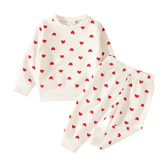 Gelikeya Girls Valentine's Day Outfit Clothes Set Cute Heart Toddler Baby Long Sleeve Sweatshirt and Pants Set, X03 White & 12-18 Months