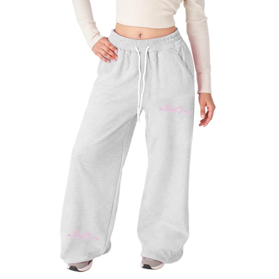 Gelikeya Girls Wide Leg Sweatpants Bowknot Elastic Waist Drawstring Sweat Pants Wide Leg Y2k Sweat Pants Teen Girl's Fashion, White & 15-16 Years