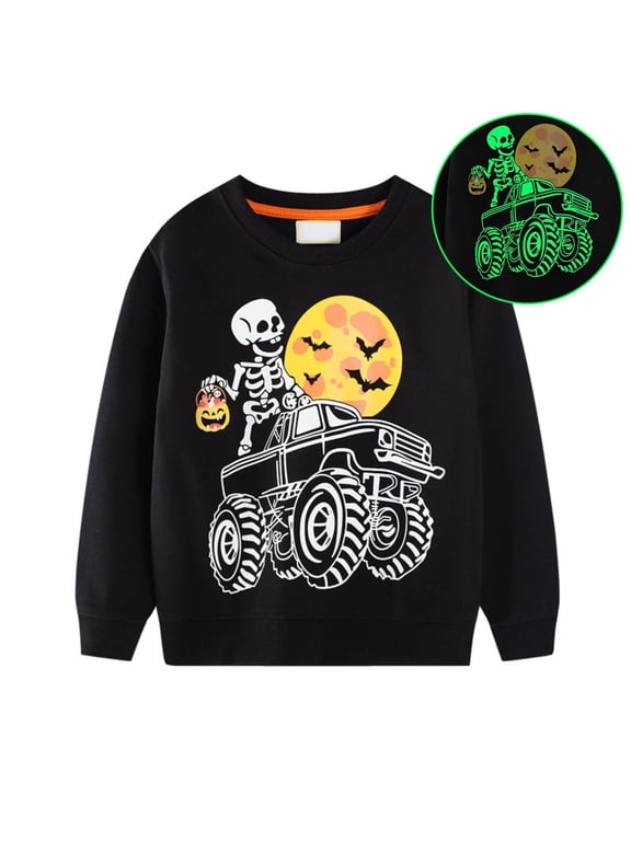 Glow In The Dark Halloween Shirt Toddler Kids Boys Girls Sweatshirts Skeleton Prints Tee Tops (Black, 3-4 Years)