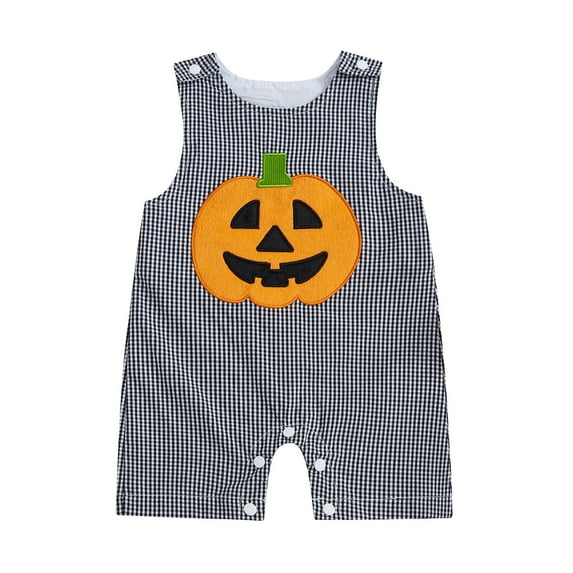 Gelikeya Halloween Baby Clothes Pumpkin Print Sleeveless Jumpsuit Bodysuit Boys Girls Toddler Rompers (Black, 12-18 Months)
