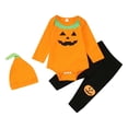 thumbnail image 1 of Gelikeya Halloween Baby Clothes for Boys Long Sleeve Rompers Pants Hats 3 Piece Pumpkin Outfits Pajama Sets (#04 Orange, 12-18 Months), 1 of 8