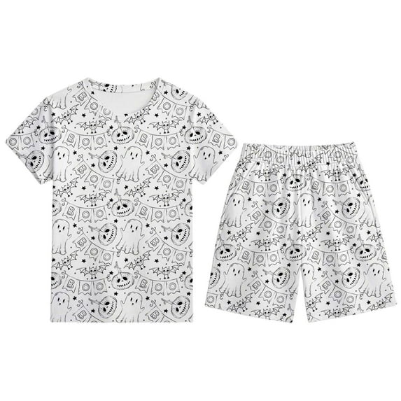 Gelikeya Halloween Colorable Pajamas for Boys Girls Long Sleeves Tops and Shorts 2pcs Outfits Nightwear Child Diy Pjs Children's Clothes