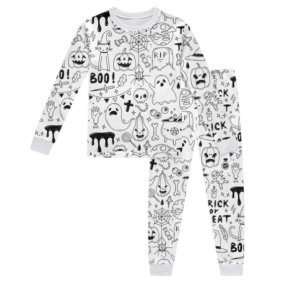Gelikeya Halloween Colorable Pajamas for Boys Girls Long/short Sleeve T Shirt and Shorts 2pcs Outfits Nightiewear Cute Pjs Clothing Set