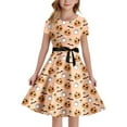 thumbnail image 1 of Gelikeya Halloween Dresses for Girls Size 5-14 Cartoon Bat/Pumpkin/Cat Prints Short Sleeve O Neck Dress, 1 of 5