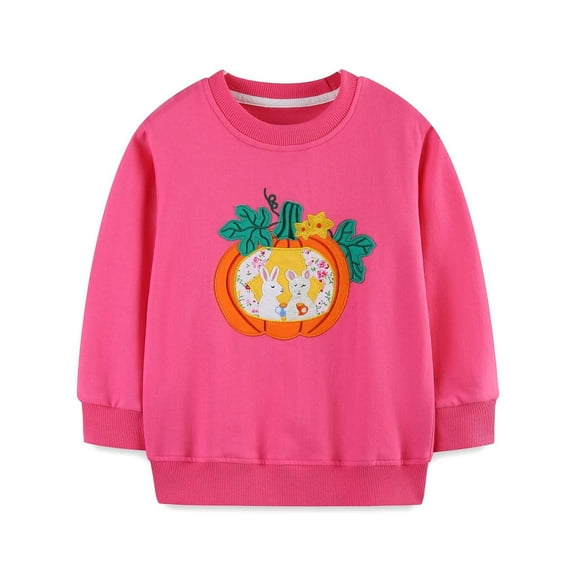 Gelikeya Halloween Hallowmas Shirts for Kids Long Sleeve Graphic Tee Tops Pumpkin Prints Fall Winter Outfits (Z07 Hot Pink, 3-4 Years)