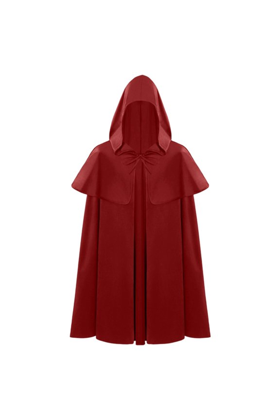 Halloween Hooded Cape for Men Women Black Red Green Blue Brown Cloak Halloween Party Wear, Red, One Size