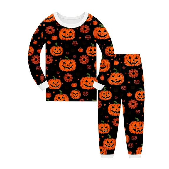 Gelikeya Halloween Pajama Sets for Little Girl Size 10-12 Loose Fit, Cotton Pajamas Cute Graphic Boys' Fashion, Black, 5-6 Years