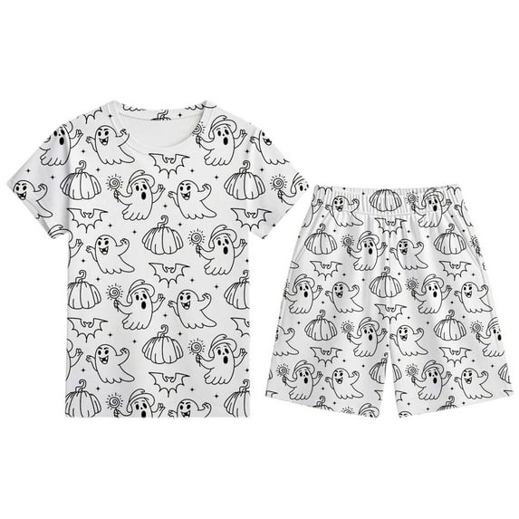 Gelikeya Halloween Pajamas for Boys Girls Long/short Sleeves Shirts and Pants 2pcs Outfits Nightwear Toddler Hand Painted Pjs Clothing Set