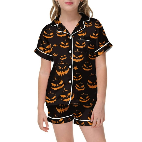 Gelikeya Halloween Pajamas for Little Boy Size 6-8 Loungewear, Silk Pajamas Cute Graphic Children's Clothing, Black, 2-3 Years