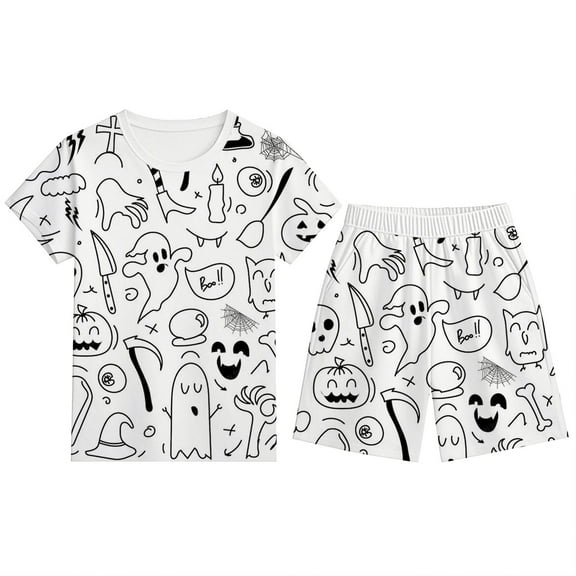 Gelikeya Halloween Pajamas for Toddler Boys Girls Long Sleeve T Shirt and Shorts 2pcs Outfits Nightiewear Child Hand Painted Pjs Kids Clothing