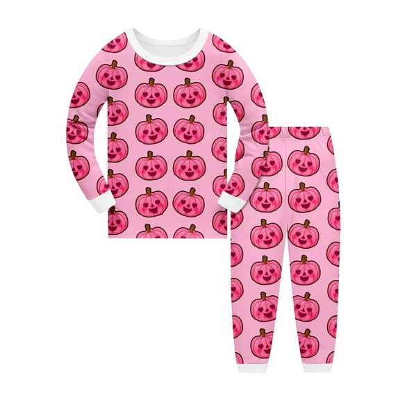 Gelikeya Halloween Pjs Outfits for Little Girl Size 8 Loungewear, Cotton Pajamas Short Sleeve Children's Clothing, Pink, 5-6 Years