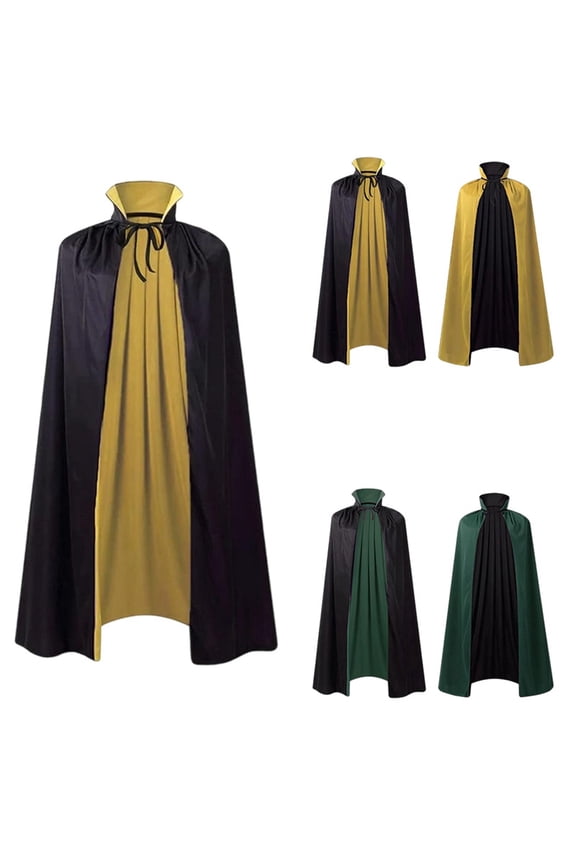 Halloween Reversible Hooded Cloak Unisex Stand Collar Cape Halloween Christmas Party Apparel, Green, Size 150cm