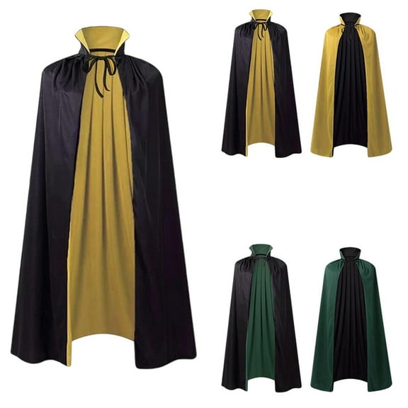 Gelikeya Halloween Reversible Hooded Cloak Unisex Stand Collar Cape Halloween Christmas Party Apparel, Yellow, Size 150cm