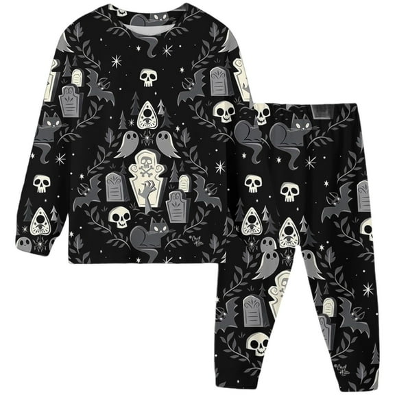 Gelikeya Halloween Sleepwear Pajama Sets for Toddler Kids Boys Girls Colorable Cute Prints Loungewear Outfits (Black, 6-7 Years)