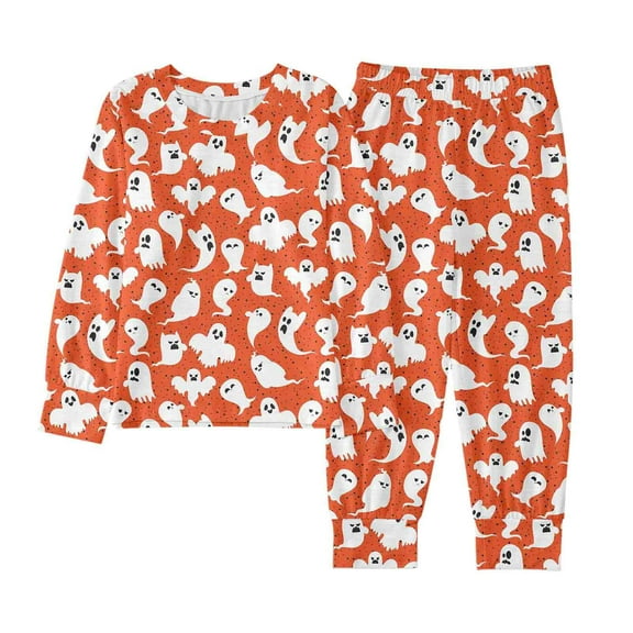 Gelikeya Halloween Toddler Boys Pajamas 3T 4T, Halloween Kids Girls Pajamas Set 7-8, Halloween Themed Prints Sleepwear (#08 Orange, 7-8 Years)