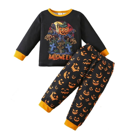 Gelikeya Hallween Hallowmas Pajama Sets for Toddler Baby Clothes Cotton Pajamas 2 Piece Outfit Sets Sleepwear (Orange, 3-4 Years)