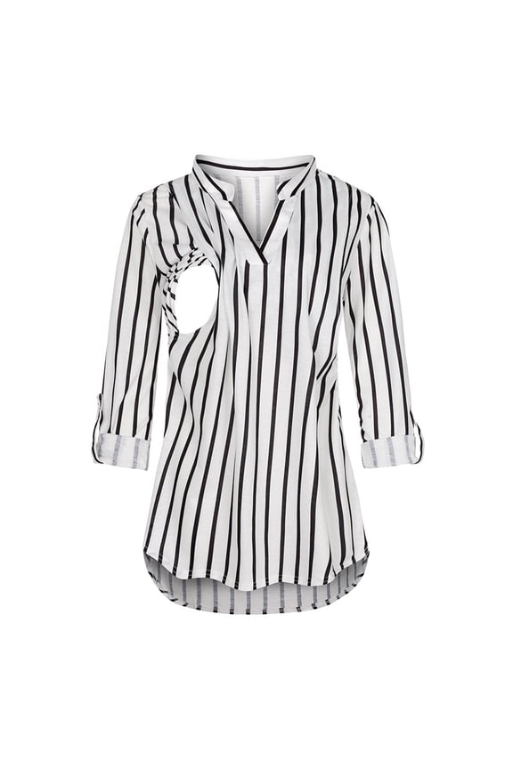 Hidden Nursing Tops for Breastfeeding Women Double Layer V Neck Maternity Shirts Postpartum Tee Soft Comfortable OTHER, Size S