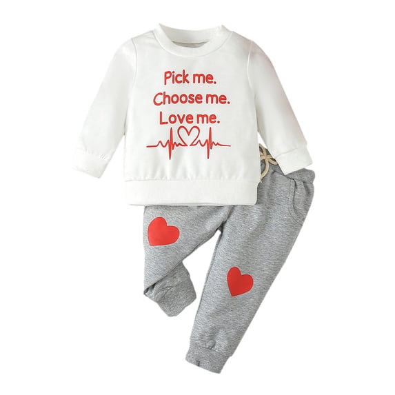 Gelikeya Baby Boy Valentines Day Outfit Toddler 6 12 18 24 Months 2 3 4 T Boys Girl Heart Letter Long Pants Set, X04 White & 18-24 Months