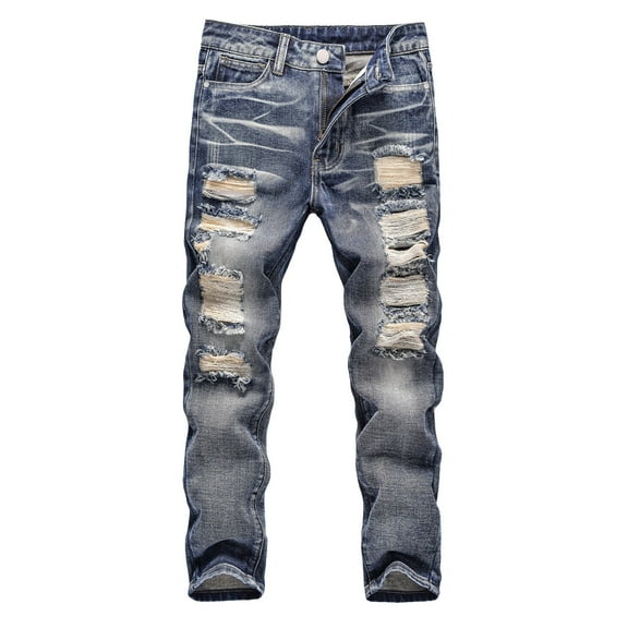 Gelikeya Jeans for Boys Size 10 Slim with Adjustable Waist Ripped Jeans Distressed Fashion Washed Denim Jeans Pants (Navy, 8-10 Years)
