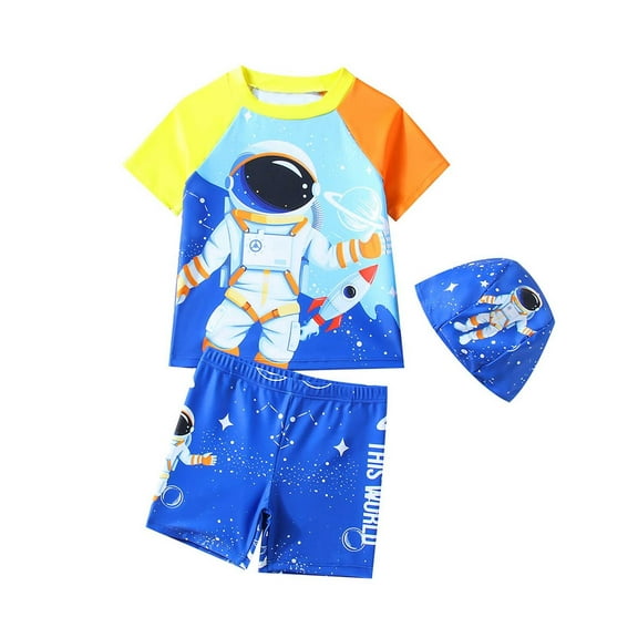 Gelikeya Kids Bathing Suits Boys Size 3-4 Swim Trunks with Compression Liner Short Sleeve Boys Swim Suits (Toddlers, Z14 Multicolour, 3-4 Years)