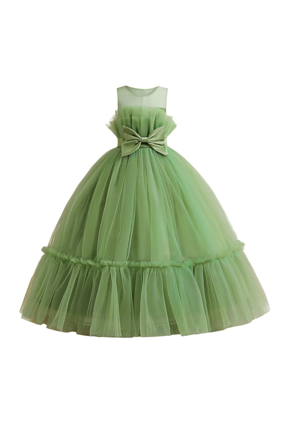 Kids Big Girls Bridesmaid Dress School Formal Gowns Dancewear Birthday Party Prom Evening Wedding Flower Girl Dress Light Green, 4-5 Years