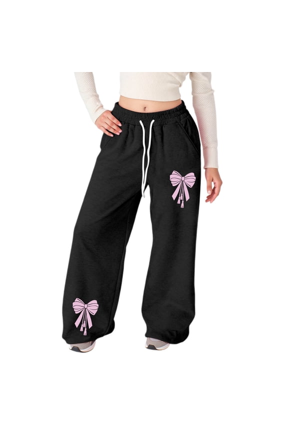 Kids Boys Girls Baggy Sweatpants Lightweight Straight Leg Athletic Pants Cute Preppy Clothes Outfits Valentines Day Gifts, Black & 4-5 Years