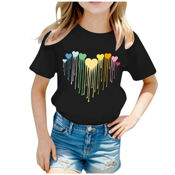 Gelikeya Kids Boys Shirts Size 8-10 Cute Hearts Valentines Day Shirt Short Sleeve Casual Crewneck Graphic Tee 100 Days of School Shirts Black 8-10 Years